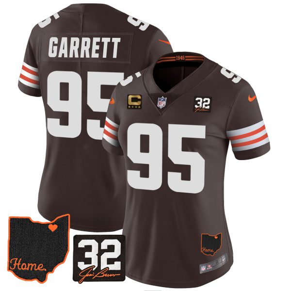 Women's Browns #32 Jim Brown Memorial & Home Patch Jersey V3 - All Stitched - Image 12