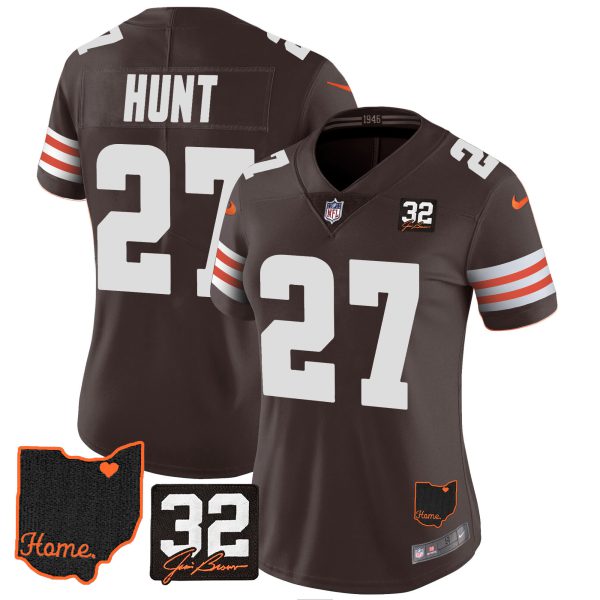 Women's Browns #32 Jim Brown Memorial & Home Patch Jersey V3 - All Stitched - Image 14