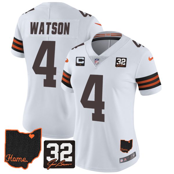 Women's Browns #32 Jim Brown Memorial & Home Patch Jersey V3 - All Stitched - Image 16