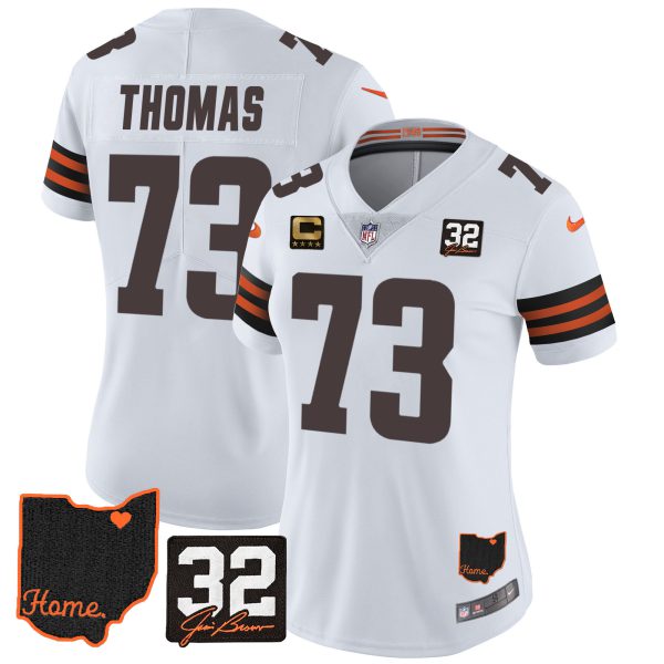 Women's Browns #32 Jim Brown Memorial & Home Patch Jersey V3 - All Stitched - Image 17