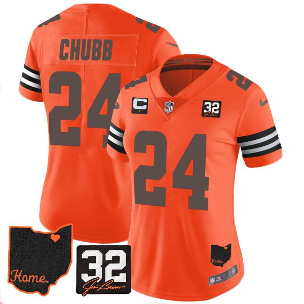 Women's Browns #32 Jim Brown Memorial & Home Patch Jersey V3 - All Stitched - Image 22