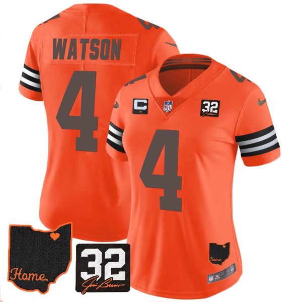 Women's Browns #32 Jim Brown Memorial & Home Patch Jersey V3 - All Stitched - Image 23