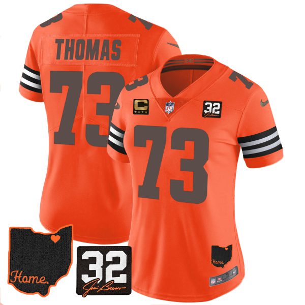 Women's Browns #32 Jim Brown Memorial & Home Patch Jersey V3 - All Stitched - Image 24