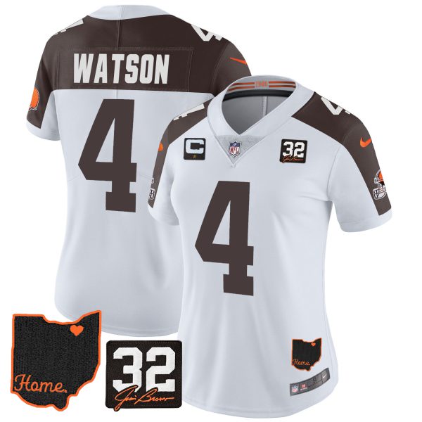 Women's Browns #32 Jim Brown Memorial & Home Patch Jersey V3 - All Stitched - Image 30
