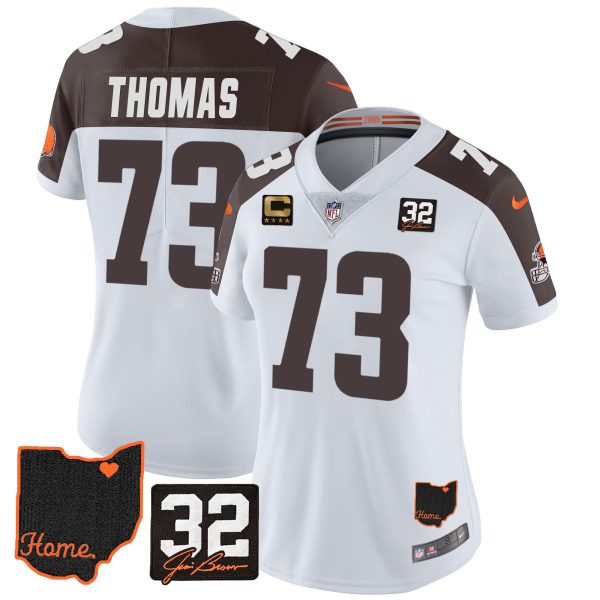 Women's Browns #32 Jim Brown Memorial & Home Patch Jersey V3 - All Stitched - Image 31