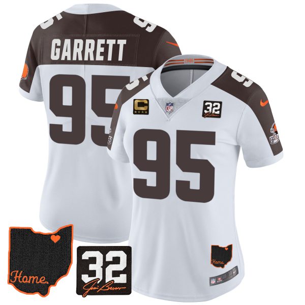 Women's Browns #32 Jim Brown Memorial & Home Patch Jersey V3 - All Stitched - Image 33