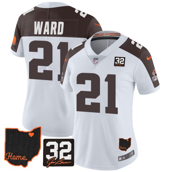 Women's Browns #32 Jim Brown Memorial & Home Patch Jersey V3 - All Stitched - Image 34