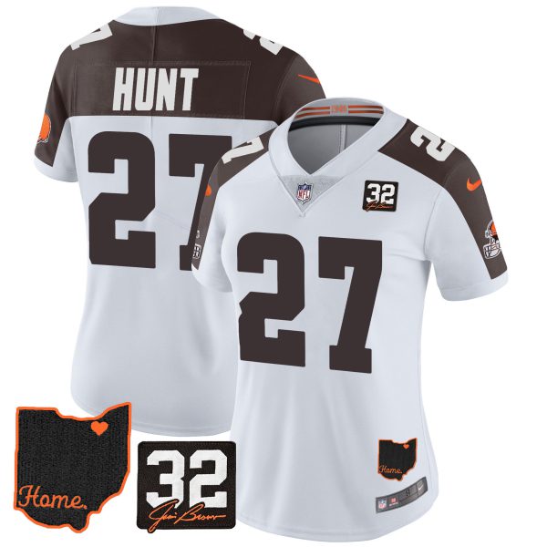 Women's Browns #32 Jim Brown Memorial & Home Patch Jersey V3 - All Stitched - Image 35