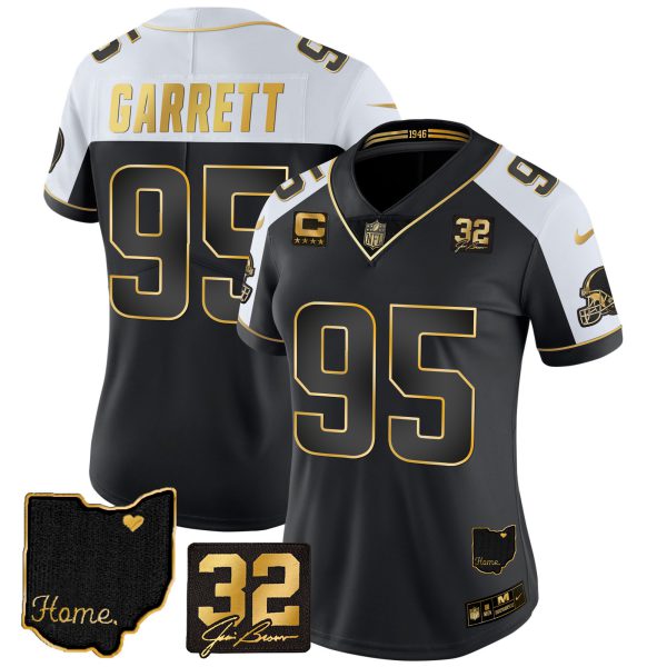Women's Browns #32 Jim Brown Memorial & Home Patch Gold Jersey - All Stitched - Image 23