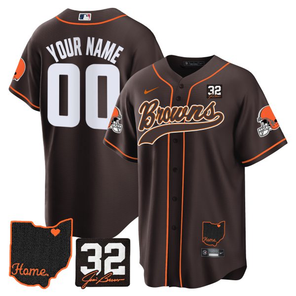 Browns #32 Jim Brown Memorial & Home Patch Baseball Custom Jersey V2 - All Stitched - Image 2