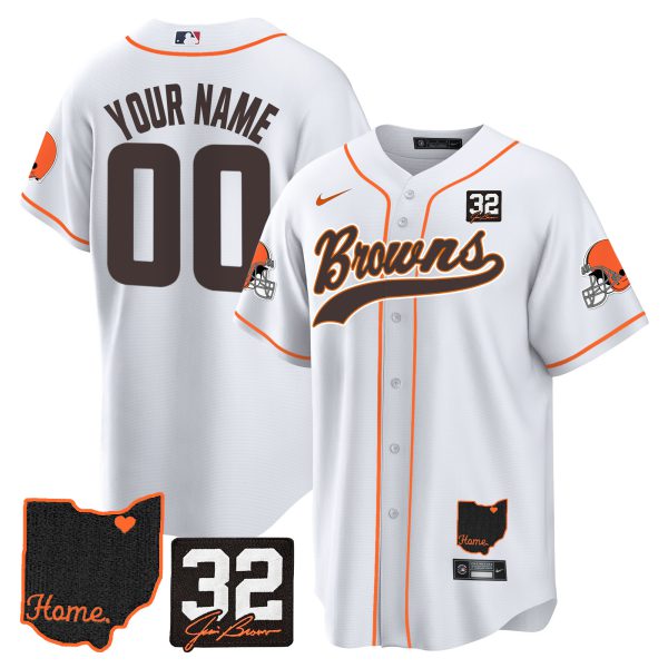 Browns #32 Jim Brown Memorial & Home Patch Baseball Custom Jersey V2 - All Stitched - Image 3