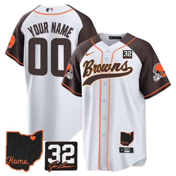 Browns #32 Jim Brown Memorial & Home Patch Baseball Custom Jersey V2 - All Stitched - Image 5
