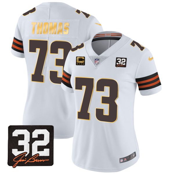 Women's Browns #32 Jim Brown Memorial Patch Gold Trim Jersey - All Stitched - Image 17