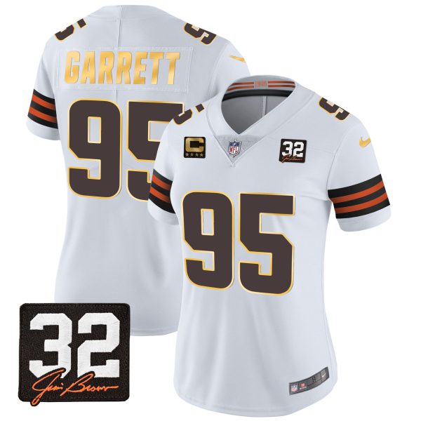Women's Browns #32 Jim Brown Memorial Patch Gold Trim Jersey - All Stitched - Image 19