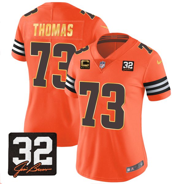 Women's Browns #32 Jim Brown Memorial Patch Gold Trim Jersey - All Stitched - Image 24