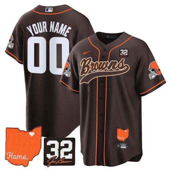 Browns #32 Jim Brown Memorial & Home Patch Baseball Custom Jersey - All Stitched - Image 2