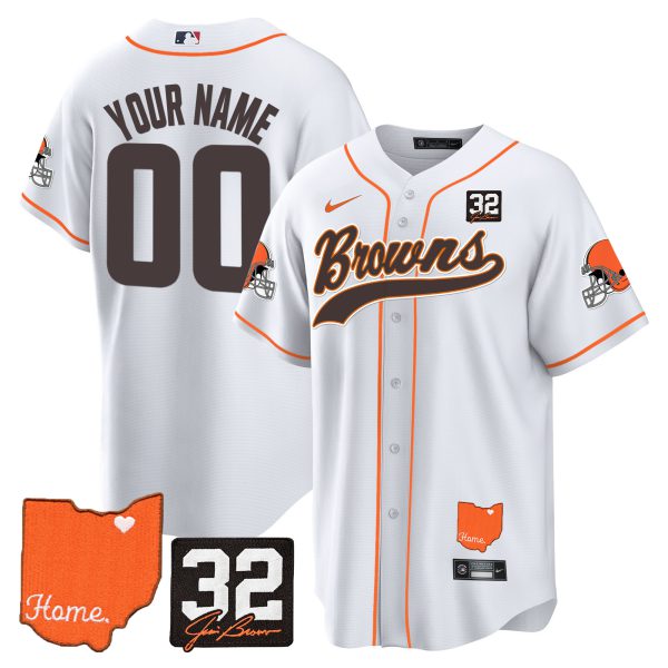 Browns #32 Jim Brown Memorial & Home Patch Baseball Custom Jersey - All Stitched - Image 3