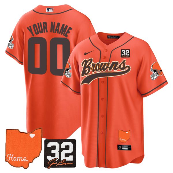 Browns #32 Jim Brown Memorial & Home Patch Baseball Custom Jersey - All Stitched - Image 4