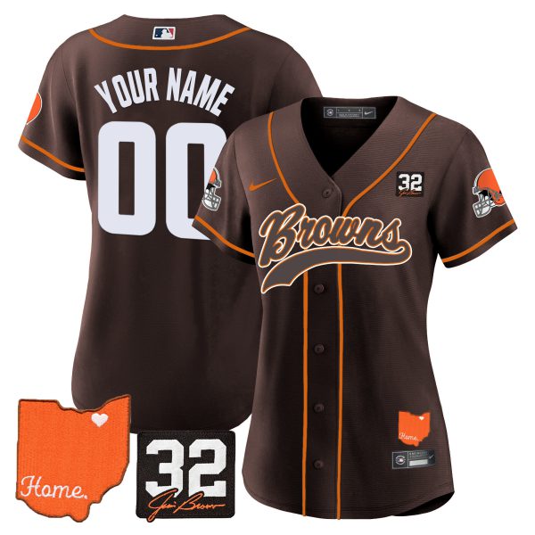Browns #32 Jim Brown Memorial & Home Patch Baseball Custom Jersey - All Stitched - Image 7