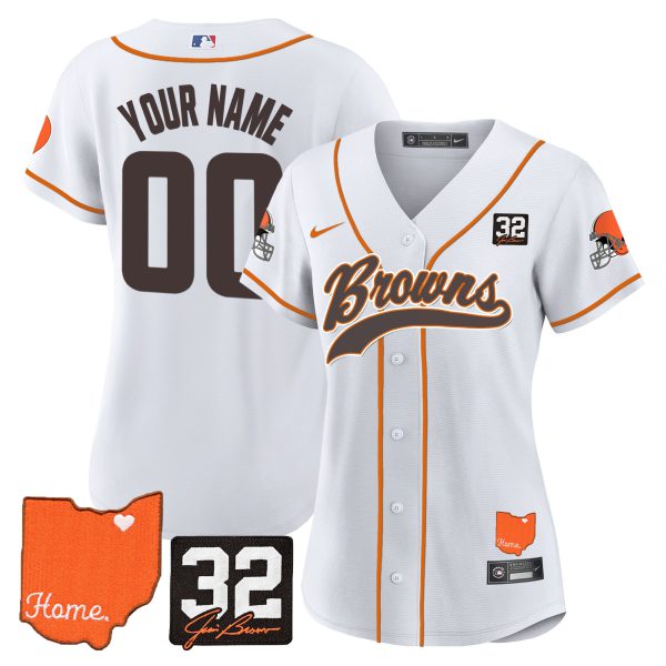 Browns #32 Jim Brown Memorial & Home Patch Baseball Custom Jersey - All Stitched - Image 8