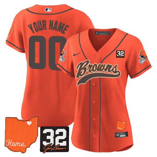 Browns #32 Jim Brown Memorial & Home Patch Baseball Custom Jersey - All Stitched - Image 9