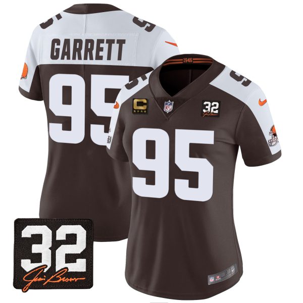 Women's Browns #32 Jim Brown Memorial Patch Jersey - All Stitched - Image 5