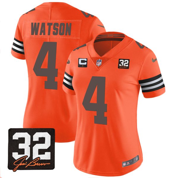 Women's Browns #32 Jim Brown Memorial Patch Jersey - All Stitched - Image 19