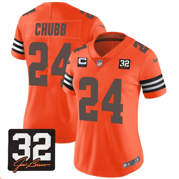 Women's Browns #32 Jim Brown Memorial Patch Jersey - All Stitched - Image 20
