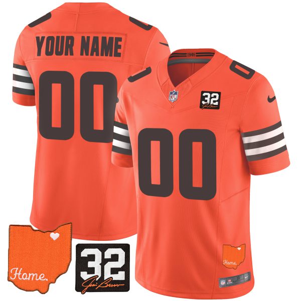 Browns #32 Jim Brown Memorial & Home Patch Vapor Limited Custom Jersey - All Stitched - Image 4