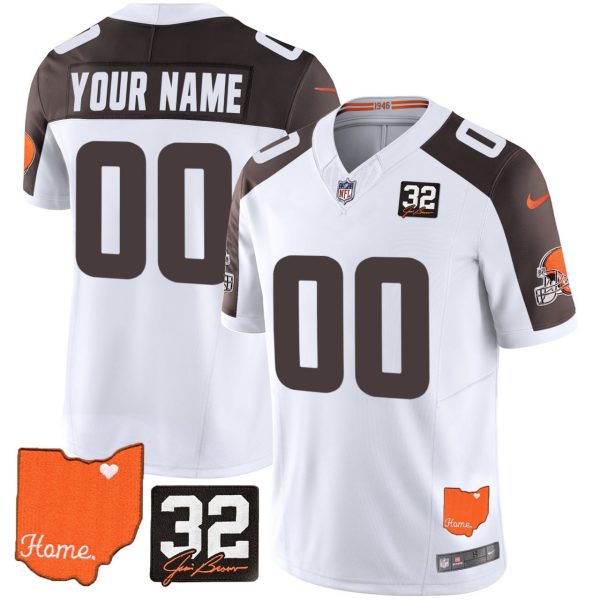 Browns #32 Jim Brown Memorial & Home Patch Vapor Limited Custom Jersey - All Stitched - Image 5