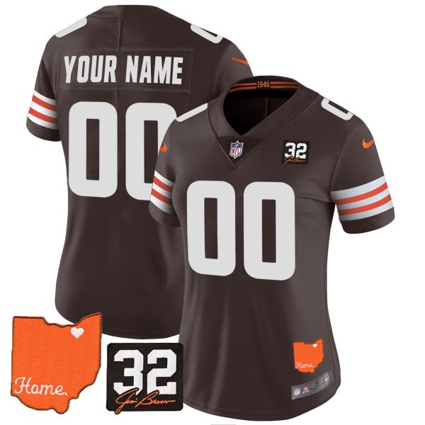 Browns #32 Jim Brown Memorial & Home Patch Vapor Limited Custom Jersey - All Stitched - Image 7