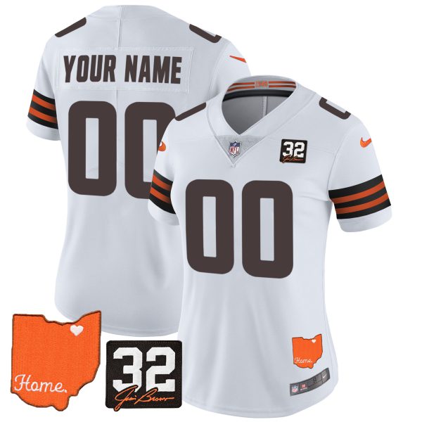 Browns #32 Jim Brown Memorial & Home Patch Vapor Limited Custom Jersey - All Stitched - Image 8