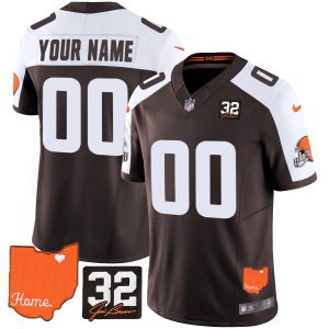 Browns #32 Jim Brown Memorial & Home Patch Vapor Limited Custom Jersey - All Stitched