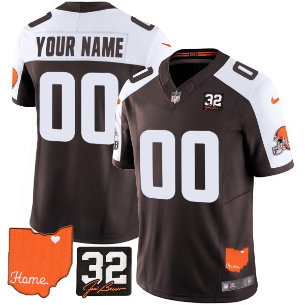 Browns #32 Jim Brown Memorial & Home Patch Vapor Limited Custom Jersey - All Stitched