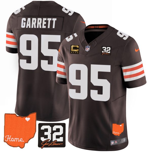 Men's Browns #32 Jim Brown Memorial & Home Patch Jersey V2 - All Stitched - Image 12