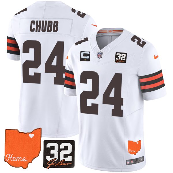 Men's Browns #32 Jim Brown Memorial & Home Patch Jersey V2 - All Stitched - Image 15