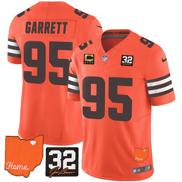 Men's Browns #32 Jim Brown Memorial & Home Patch Jersey V2 - All Stitched - Image 26