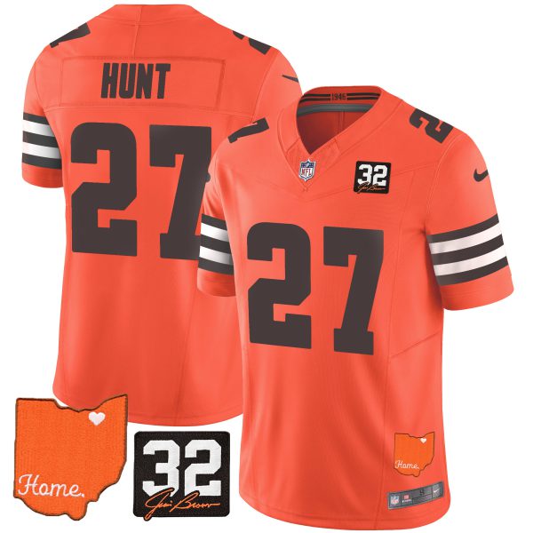 Men's Browns #32 Jim Brown Memorial & Home Patch Jersey V2 - All Stitched - Image 28