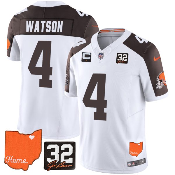 Men's Browns #32 Jim Brown Memorial & Home Patch Jersey V2 - All Stitched - Image 30