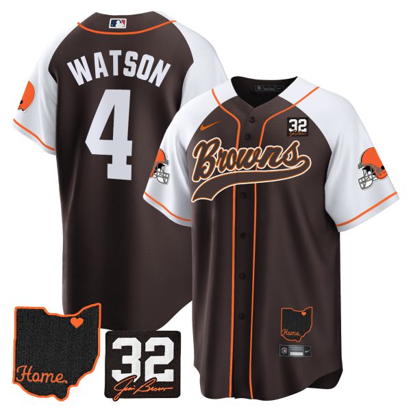 Men's Browns #32 Jim Brown Memorial & Home Patch Baseball Jersey V2 - All Stitched - Image 2