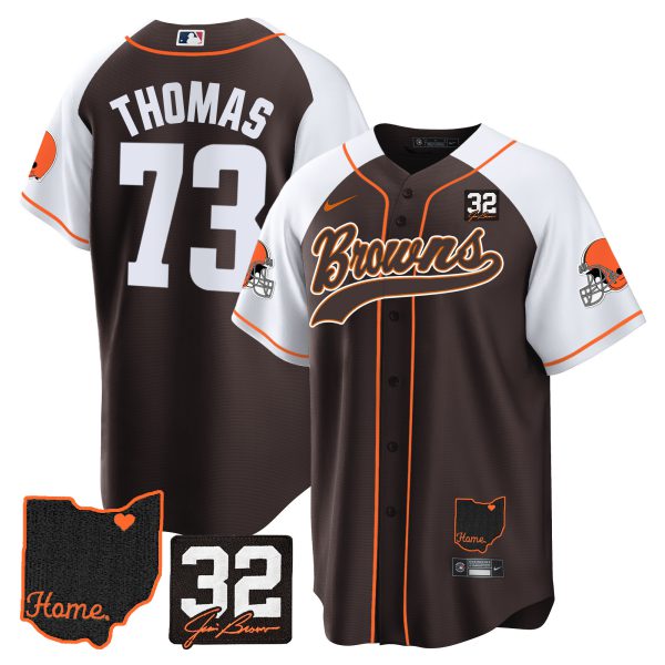 Men's Browns #32 Jim Brown Memorial & Home Patch Baseball Jersey V2 - All Stitched - Image 3
