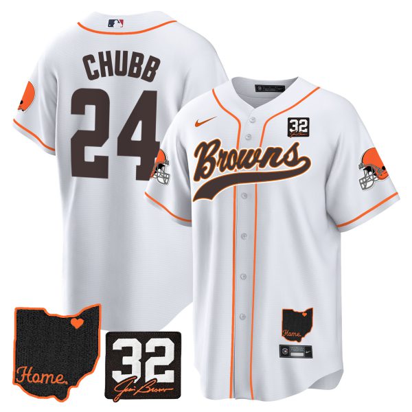 Men's Browns #32 Jim Brown Memorial & Home Patch Baseball Jersey V2 - All Stitched - Image 19