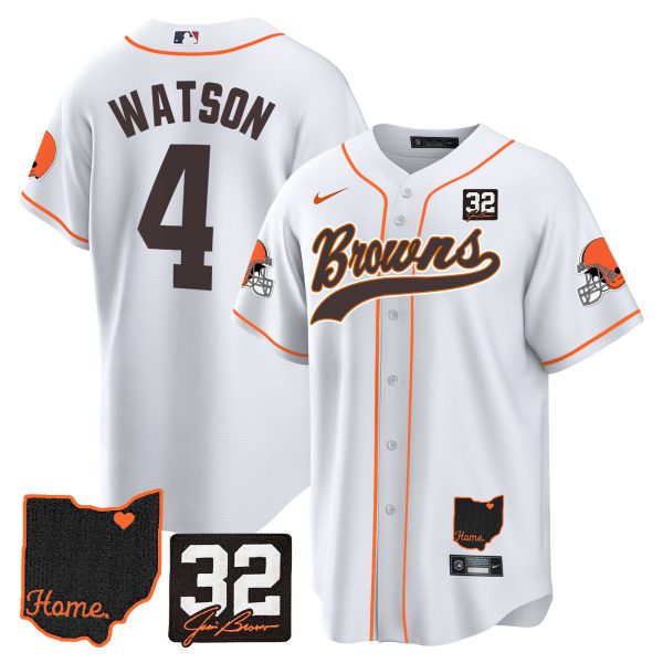 Men's Browns #32 Jim Brown Memorial & Home Patch Baseball Jersey V2 - All Stitched - Image 20
