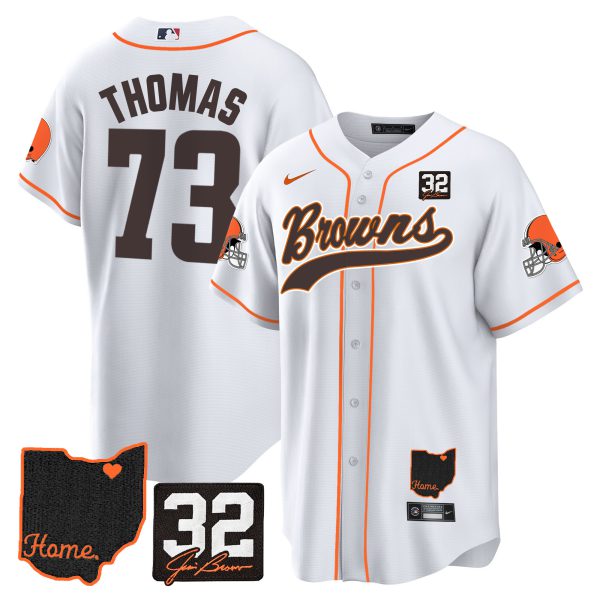Men's Browns #32 Jim Brown Memorial & Home Patch Baseball Jersey V2 - All Stitched - Image 21