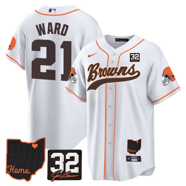 Men's Browns #32 Jim Brown Memorial & Home Patch Baseball Jersey V2 - All Stitched - Image 24