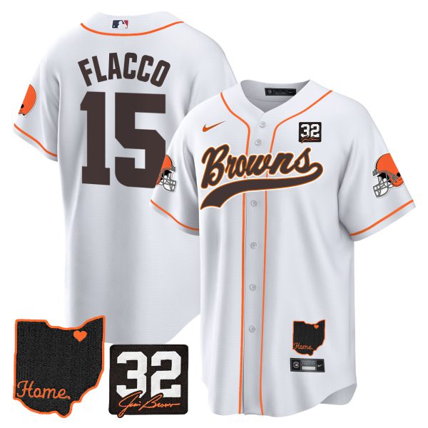 Men's Browns #32 Jim Brown Memorial & Home Patch Baseball Jersey V2 - All Stitched - Image 26