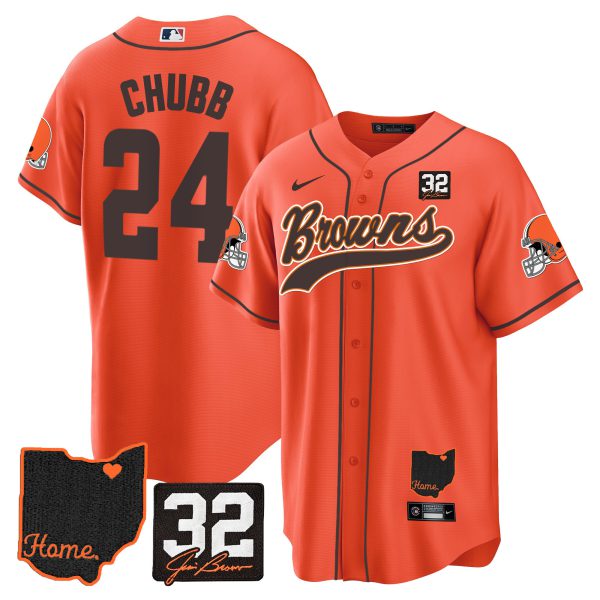 Men's Browns #32 Jim Brown Memorial & Home Patch Baseball Jersey V2 - All Stitched - Image 28