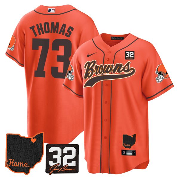 Men's Browns #32 Jim Brown Memorial & Home Patch Baseball Jersey V2 - All Stitched - Image 30