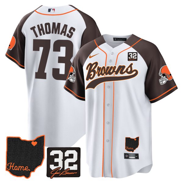 Men's Browns #32 Jim Brown Memorial & Home Patch Baseball Jersey V2 - All Stitched - Image 39