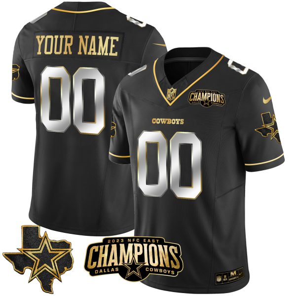 Cowboys 2023 NFC East Champions Patch Gold Vapor Custom Jersey - All Stitched - Image 2